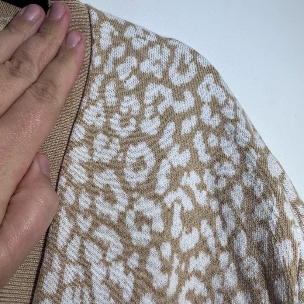 J.Crew Leopard Print Open Front Cardigan Tan White 3X Cozy - Picture 2 of 4